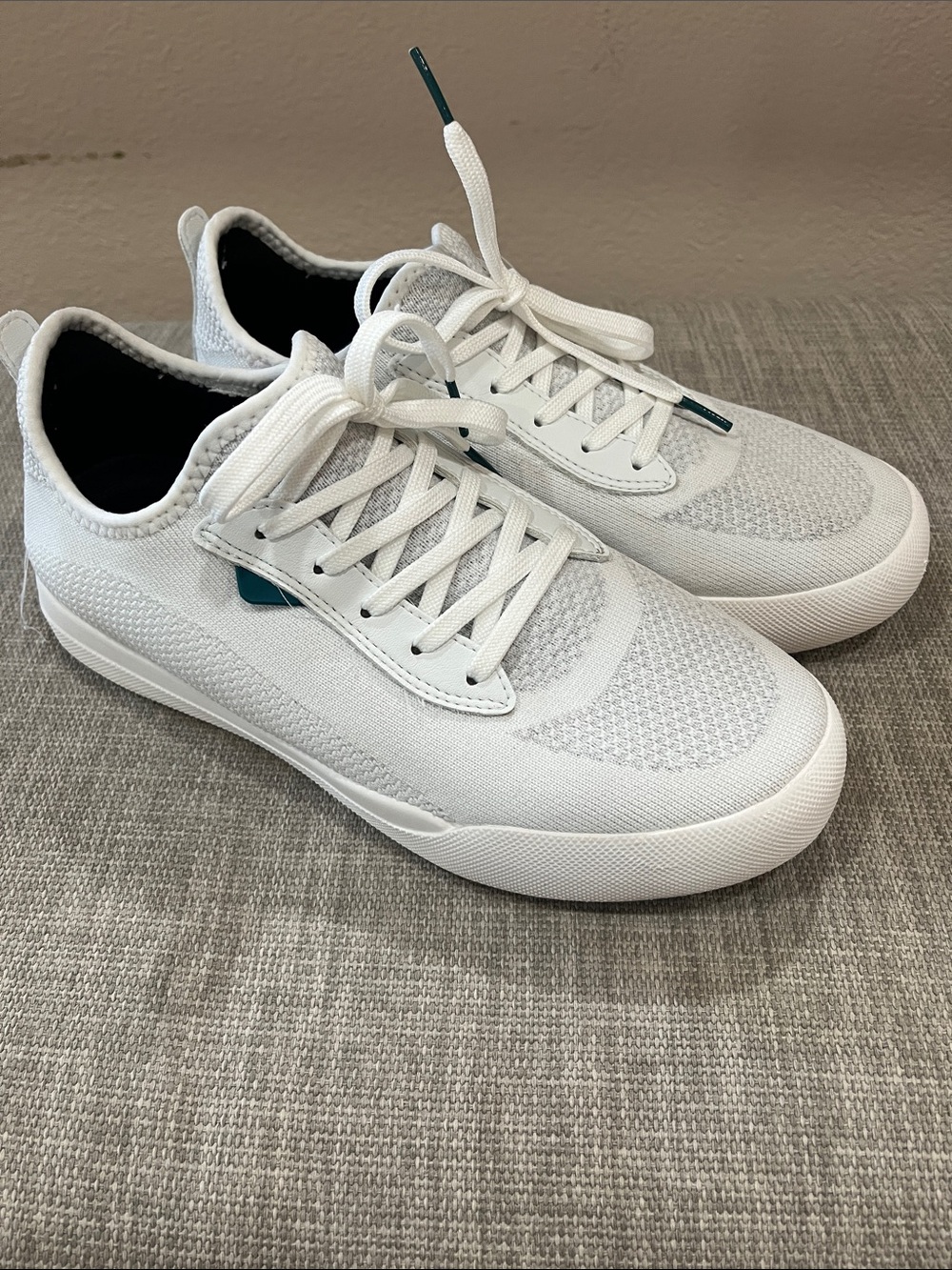 Vessi Women's White Knit Sneakers with Teal Accent